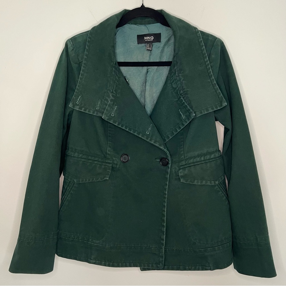 Mango Double-Breasted Dark Green Cotton Jacket